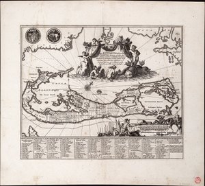 Mappa Aestivarum Insularum, alias Barmudas dictarum door Arnoldus Montanus