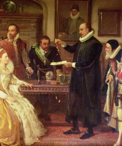 Dr. William Gilbert Toont zijn Experiment aan Koningin Elizabeth I en haar Hof (detail)
