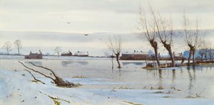 Winterlandschap met overstroomde rivier door Arthur Anderson Fraser