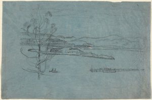 Landschap met Steiger en Twee Boten door Arthur B. Davies
