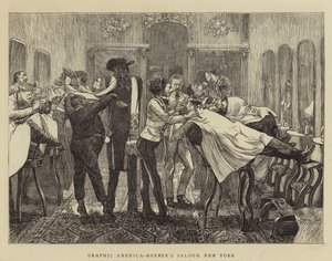 Grafisch Amerika, kapperssalon, New York door Arthur Boyd Houghton