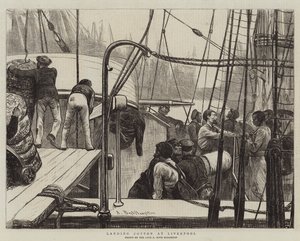 Katoen lossen in Liverpool door Arthur Boyd Houghton