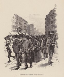 Nabij het Postkantoor, vroege ochtend (gravure) door Arthur Burdett Frost