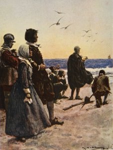 Het vertrek van de Mayflower, illustratie uit 