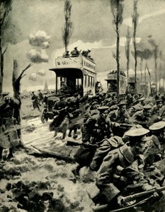 Londense bussen gebruikt om troepen naar het front te vervoeren, Eerste Wereldoorlog, 1914-1918, ca. 1920 door Arthur C. Michael