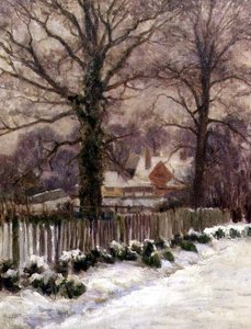 Een met sneeuw bedekte laan, Radlett, Hertfordshire door Arthur Claude Cooke