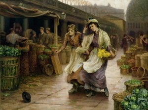 Bloemenmeisjes in Covent Garden door Arthur Claude Cooke