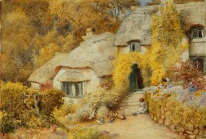 Huisjes in Selworthy, Somerset door Arthur Claude Strachan