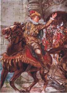 Daar is jullie stad, jongens. Ga haar in bezit nemen, illustratie uit Romance of History: Nederland, 1920s door Arthur David McCormick