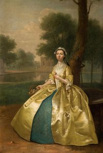 Portret van een vrouw in goud door Arthur Devis