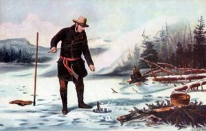 Vissen op forel in Chateaugay Lake, Amerikaanse wintersporten, 1856
