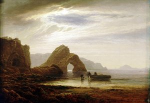 Maanlicht bij Giltar Point, nabij Tenby, Engeland, vanuit het zuiden