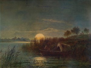 Rivierscène bij maanlicht, met boot, 1879, 1935