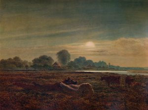 Rivierscène bij maanlicht, met vee, 1879, 1935