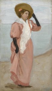 Een dame aan zee (Een plotselinge windvlaag)