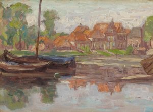 Bootscène, mogelijk in Nederland door Arthur Haythorne Studd