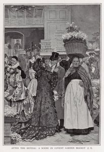 Na de Feesten - een Scène in Covent Garden Market door Arthur Herbert Buckland