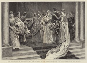 Een Salon in Buckingham Palace, wachten in de Gang voor de Presentatie aan Hare Majesteit door Arthur Hopkins