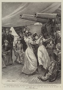 Een Bezoek van het Kanaalsquadron aan Cadiz, Twee Spaanse Dames dansen de Sevillana aan boord van het schip
