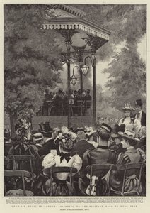 Openluchtmuziek in Londen, luisteren naar de militaire band in Hyde Park door Arthur Hopkins