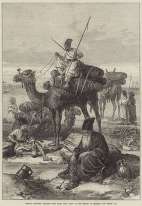 Perzische schetsen, pelgrims met hun doden op weg naar de heiligdommen van Kerbala en Meshid Ali