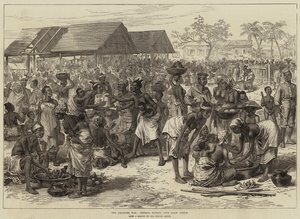 De Ashantee Oorlog, Generale Markt, Cape Coast Castle door Arthur Hopkins