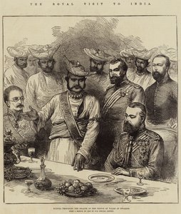 Het koninklijk bezoek aan India, Scindia stelt de gezondheid van de Prins van Wales voor in Gwalior door Arthur Hopkins