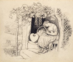 Bij de wieg door Arthur Hughes