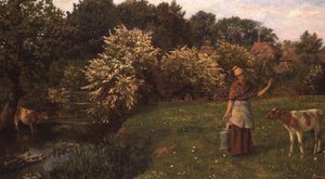 Het Melkmeisje door Arthur Hughes