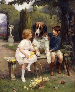 Kinderen met een Sint-Bernard door Arthur John Elsley