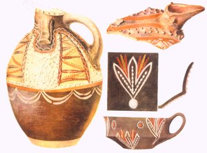 Kopiereproducties en kleurrijke fragmenten van Knossos