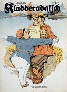 Duitse cartoon over de Frans-Sovjet overeenkomsten (Franse douanebeambte en Russische matroos:" Heeft u iets aan te geven Nee! Alleen wapens!" (Context van de Spaanse oorlog), "Kladderadatsch" 8/11/1936, ill. door Arthur Johnson (1874-1954).