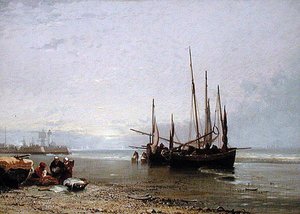 Luggers op het Strand bij Treport door Arthur Joseph Meadows