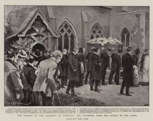 De begrafenis van Lady Salisbury in Hatfield, de processie van de kerk naar het graf (litho) door Arthur Kemp Tebby