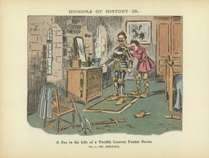 Een dag uit het leven van een twaalfde-eeuwse feodale baron (kleurenlitho) door Arthur Moreland