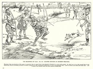 Het Begin van Golf, Golfers verstoren een Boogschietoefening door Arthur Moreland