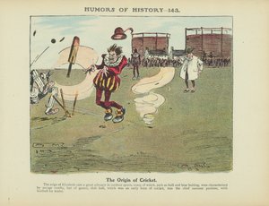 De oorsprong van cricket (kleurenlitho) door Arthur Moreland