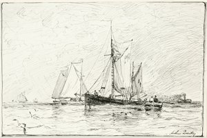 Trawlers voor Plymouth, Engeland door Arthur Quartley