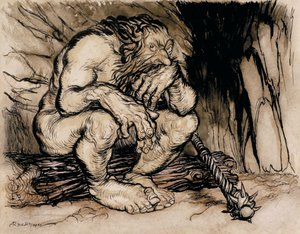 Een Zeer Verschrikkelijke Reus, illustratie uit Engelse Sprookjes, gepubliceerd 1918 door Arthur Rackham