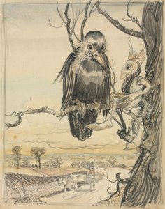 Een eekhoorn en een kraai door Arthur Rackham