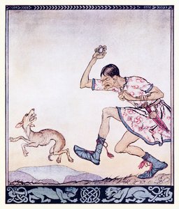 Een man die niet van honden hield. In feite haatte hij ze, uit The Birth of Bran in Irish Fairy Tales