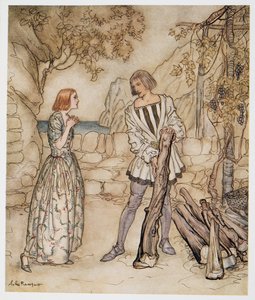 Ach, nu, bid je, werk niet zo hard, illustratie uit William Shakespeares De Storm, uitgegeven 1926 door Arthur Rackham