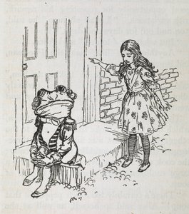 Alice en een kikker verkleed als lakei door Arthur Rackham
