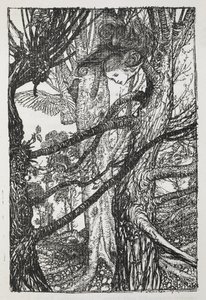 Alice als een slang die met een duif praat door Arthur Rackham