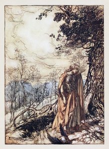 Brünnhilde. Illustratie voor Het Rijngoud en De Walkure van Richard Wagner door Arthur Rackham