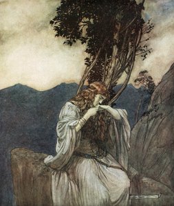Brunnhilde kust de ring die Siegfried bij haar heeft achtergelaten, 1924 door Arthur Rackham