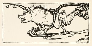 Carl vangt een wild zwijn voor zijn avondeten, uit The Carl of the Drab Coat in Irish Fairy Tales door Arthur Rackham