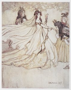 Assepoester in een baljurk door Arthur Rackham