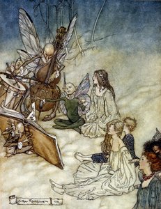 Elfen die muziek spelen Illustratie door Arthur RACKHAM (1867-1939) voor De Droom van een Zomernacht door William SHAKESPEARE door Arthur Rackham