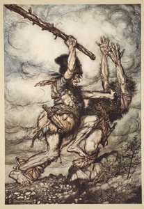 Fafner doodt Fasolt, illustratie uit 